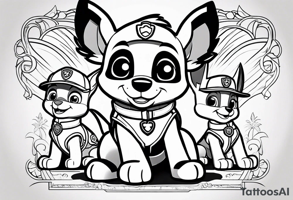 stitch sitting with paw patrol tattoo idea