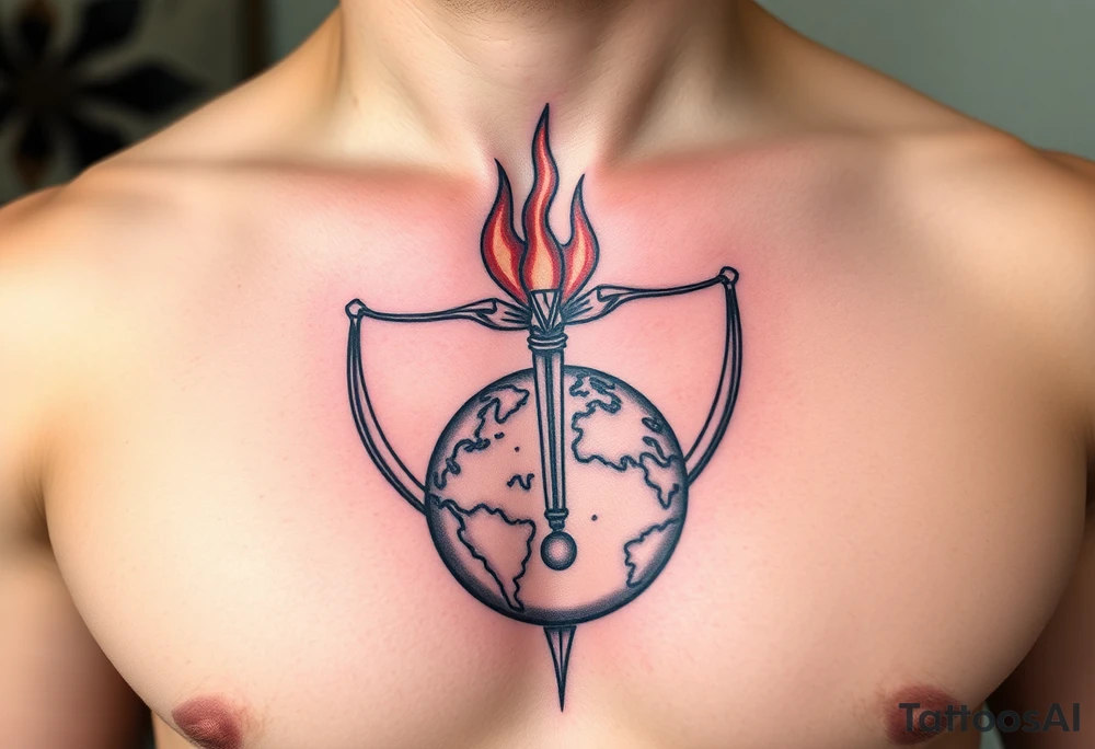 Jupiter Fire sign with bow hovering over the world tattoo idea