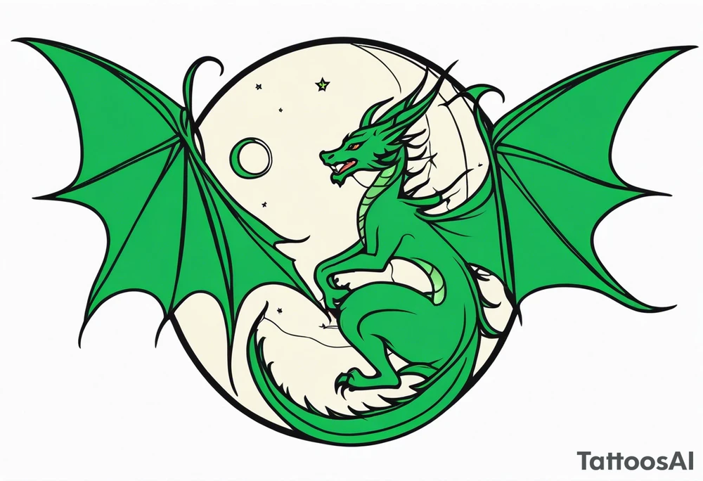 Moon fairy green dragon tattoo idea