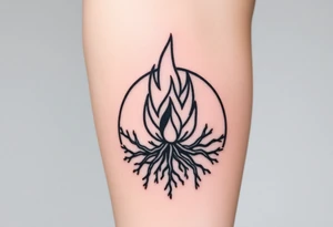 flame in a blooming roots circle tattoo idea