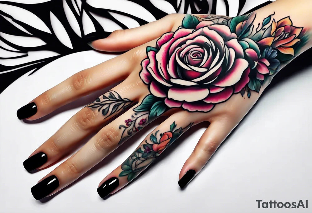 Flowers going up my finger onto my hand tattoo idea