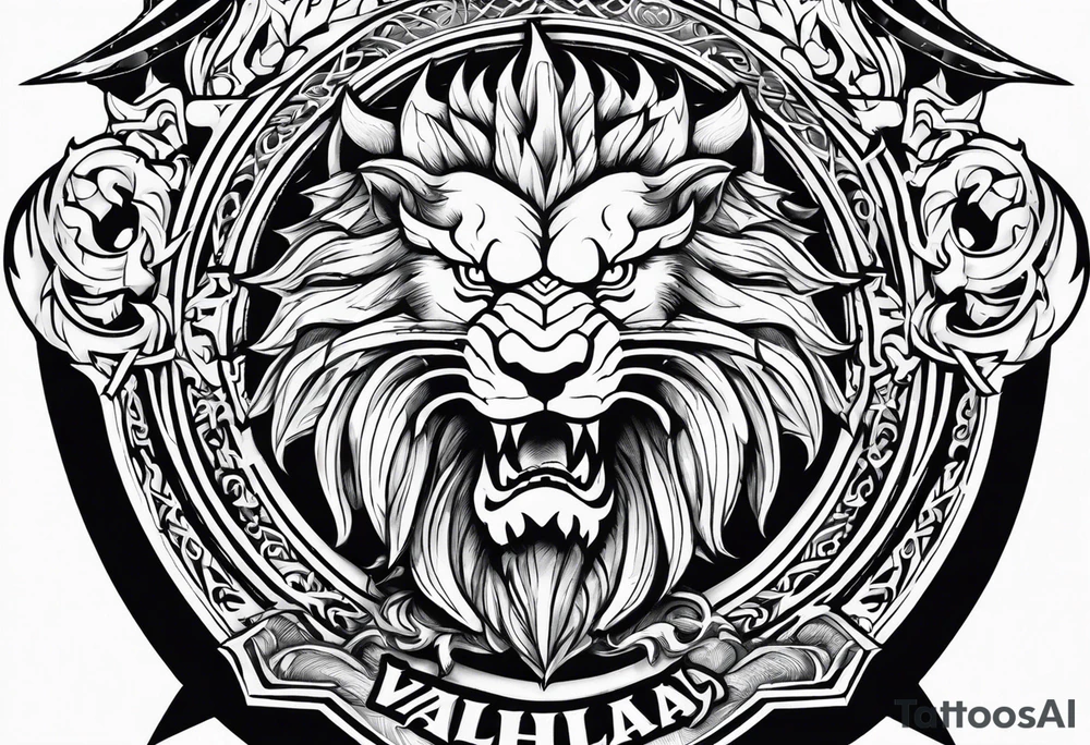 Valhalla sword shield dragon lion tattoo idea