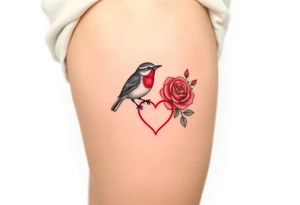 Robin bird and red rose with infinity heart tattoo idea