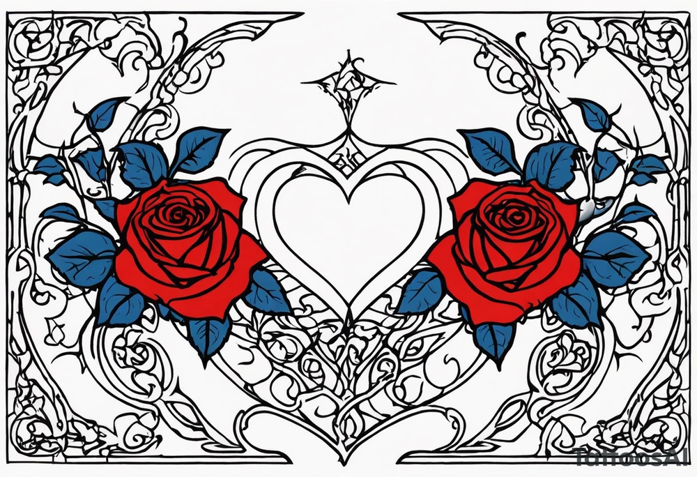 For the sternum will be "Lovers of Valdaro" surrounded by medium sized red roses and intertwined with rose thorn vines, on the top of that, overlooking the Lovers of Valdaro is a large white own with blue eyes and wings spread that goes shoulder to shoulder tattoo idea