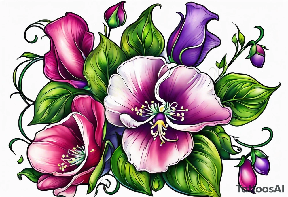 sweet peas vine design tattoo idea