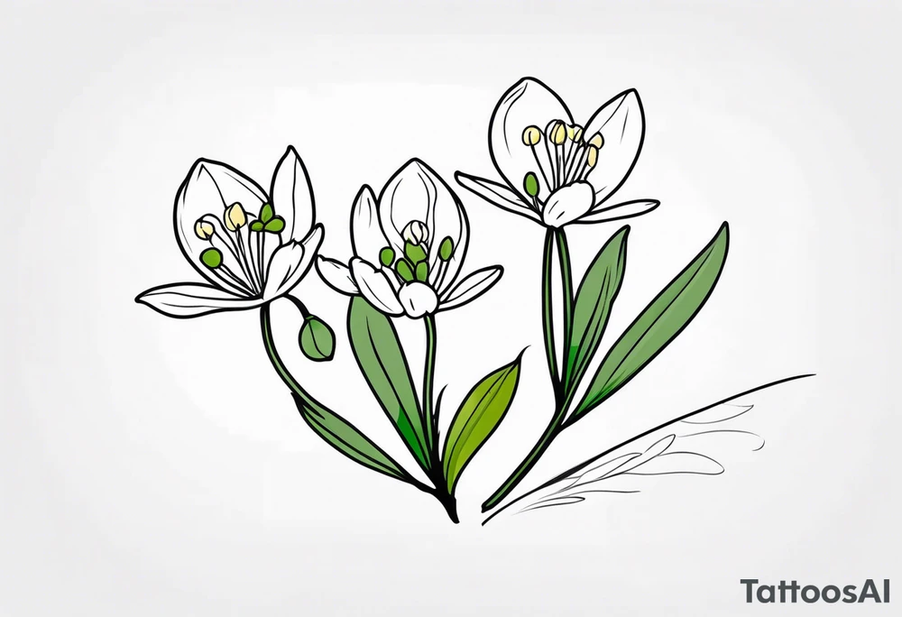 One snowdrop, One hawthorn flower, Two honeysuckle blooms, tattoo idea