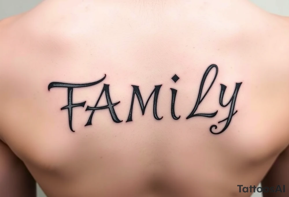 write in norsk writing the word "FAMILY" tattoo idea