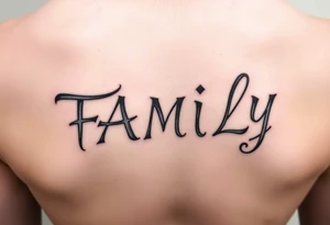 write in norsk writing the word "FAMILY" tattoo idea