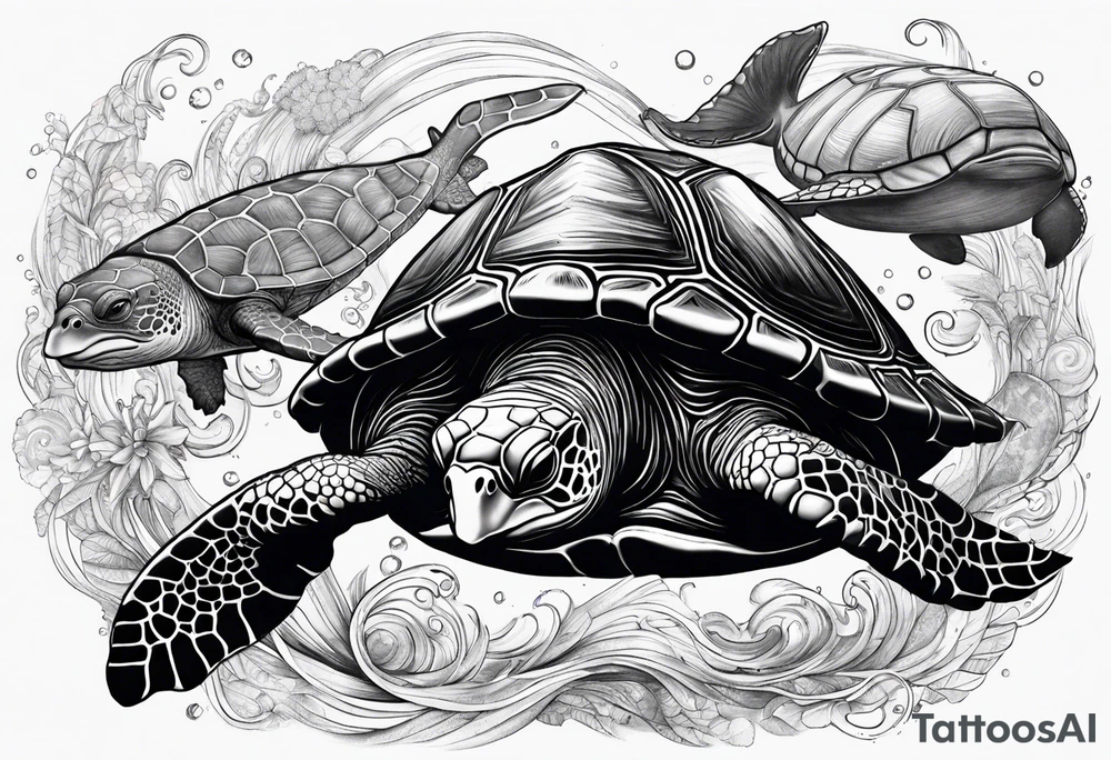 turtle and whale swimming together Hawaii tattoo idea