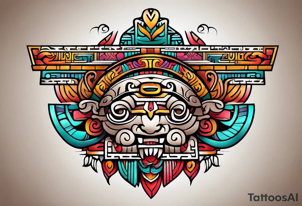 Colorful simple Mayan hieroglyph tattoo idea