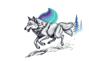 Wolf Running under the northern lights tattoo idea