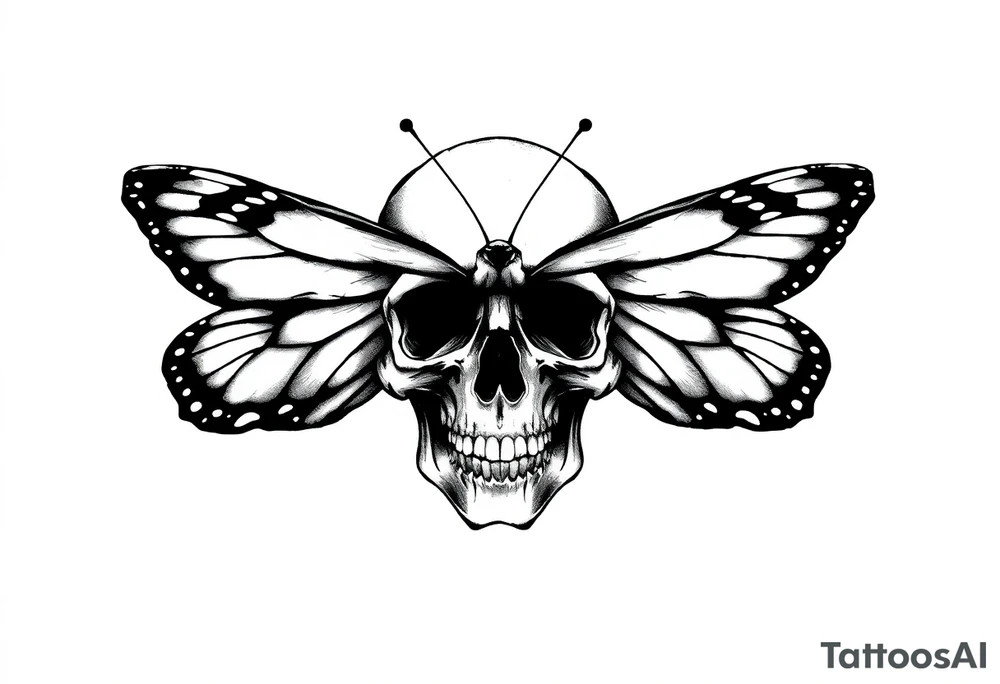 Butterfly infront of a skull tattoo idea