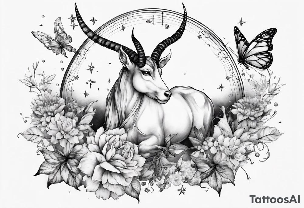 Capricorn constellation with butterflies sleeve tattoo idea