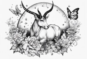 Capricorn constellation with butterflies sleeve tattoo idea