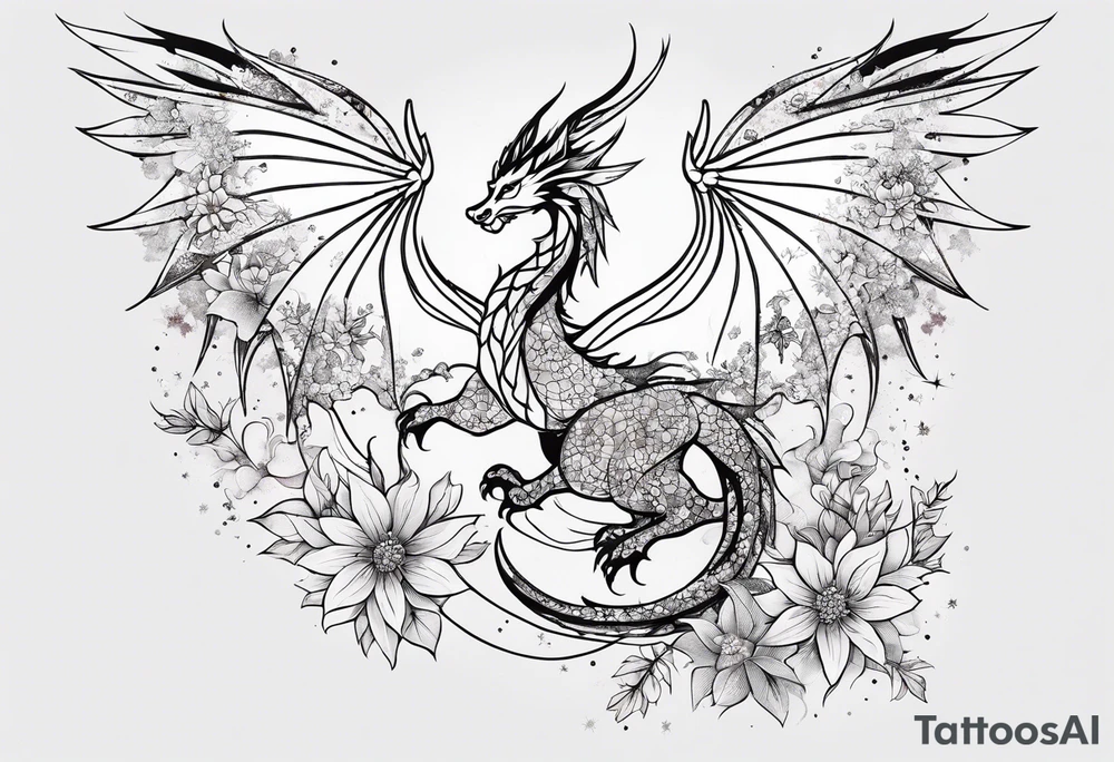 Constellation, wing , snow , cross , dragon female japan kawaii , flower tattoo idea