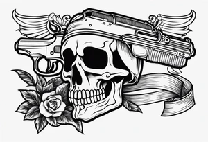 Skull, gun, bandana tattoo idea