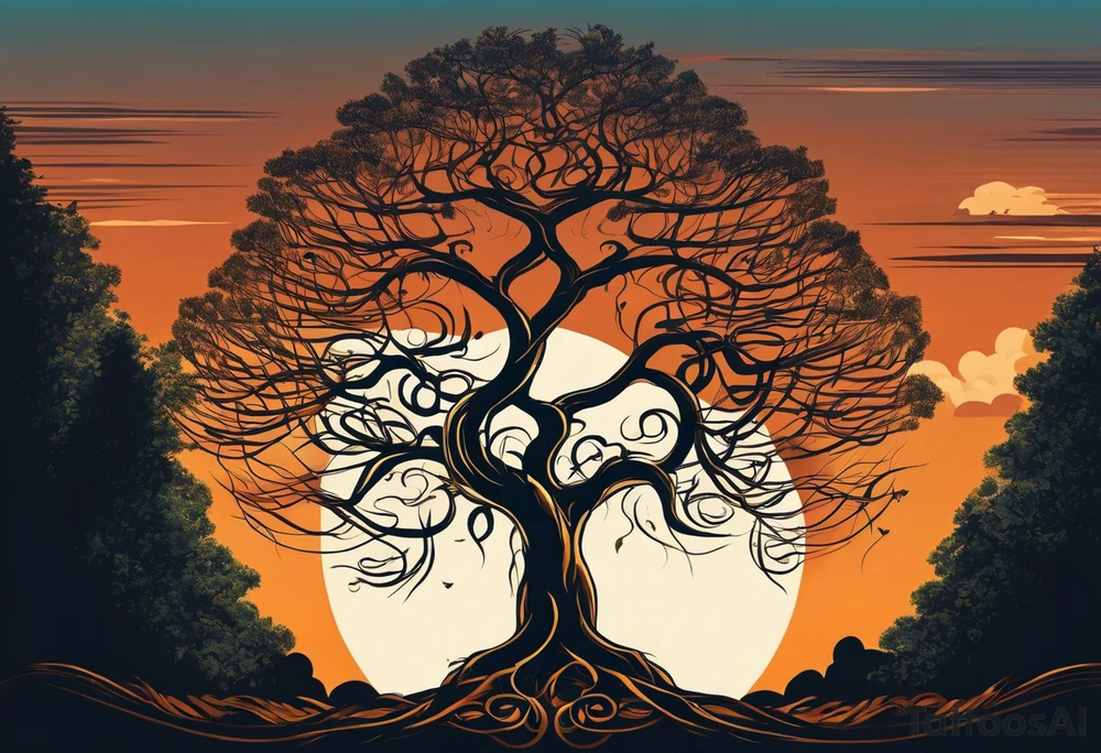 Central Image:
A majestic tree with its roots firmly grounded and its branches reaching up towards the sky. The trunk of the tree could be stylized to resemble a family tree, with branches representing different paths and relationships. The tree symbolizes strength, growth, and resilience.

Incorporated Elements:

Roots: Intertwined within the roots of the tree, the word "Blanco" is subtly woven into the design. tattoo idea