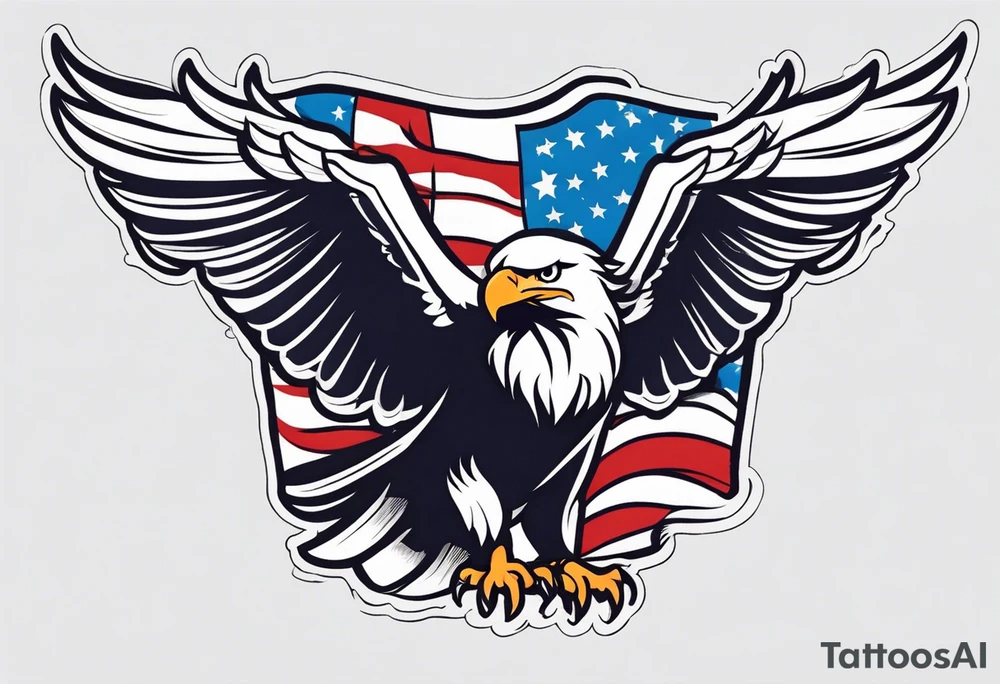 eagle flying holding American flag with beak tattoo idea