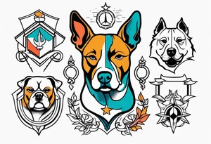 Simple colored tattoo with elements linked to bodybuilding dogs travel and freedom tattoo idea