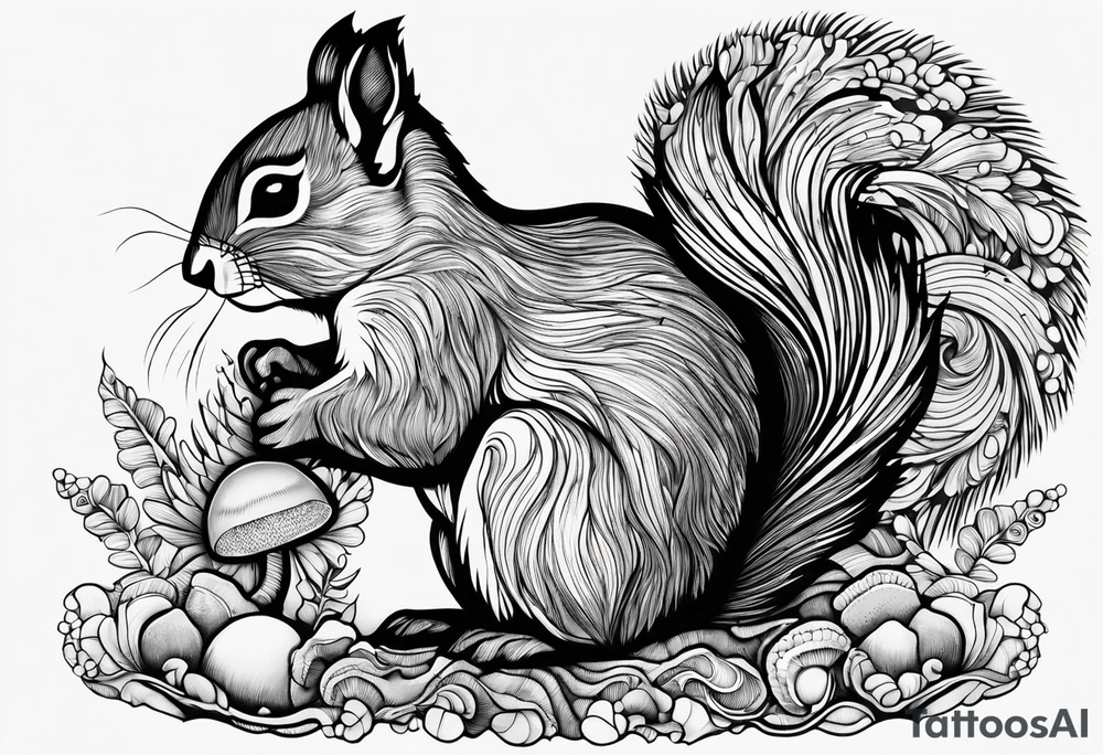 Squirrel, abalone, mushroom, coral tattoo idea