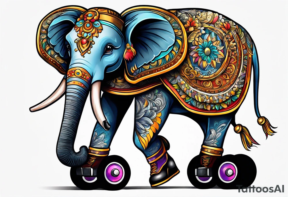 Elephant with roller skates tattoo idea