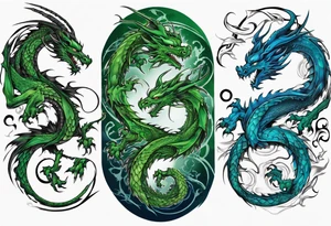 ying yang dragon half blue half green tattoo idea
