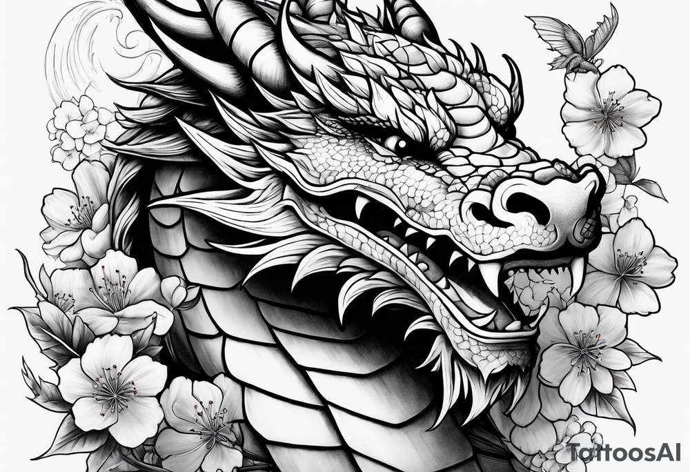 dragon with cherry blossom forearm tattoo idea