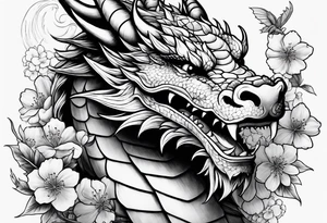 dragon with cherry blossom forearm tattoo idea