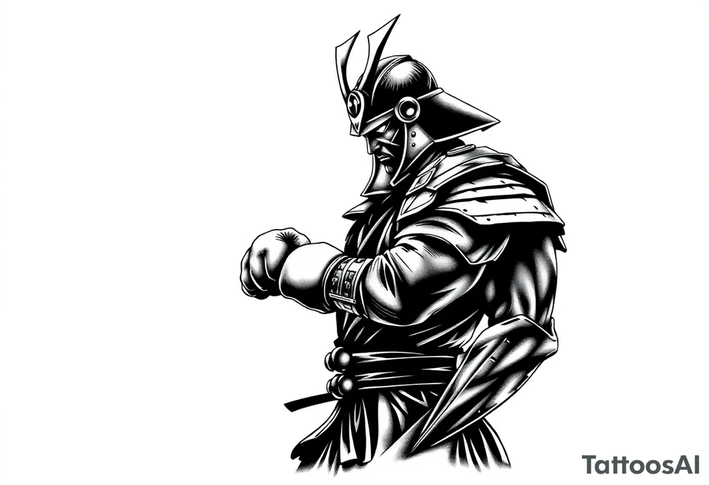 noble samurai warrior silhouette at sunset with boxing gloves tattoo idea
