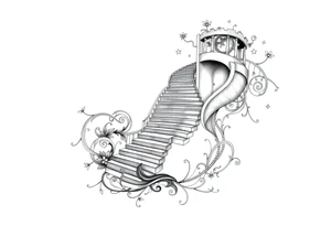 Black and grey sleeve of a labrynth of stairs tattoo idea