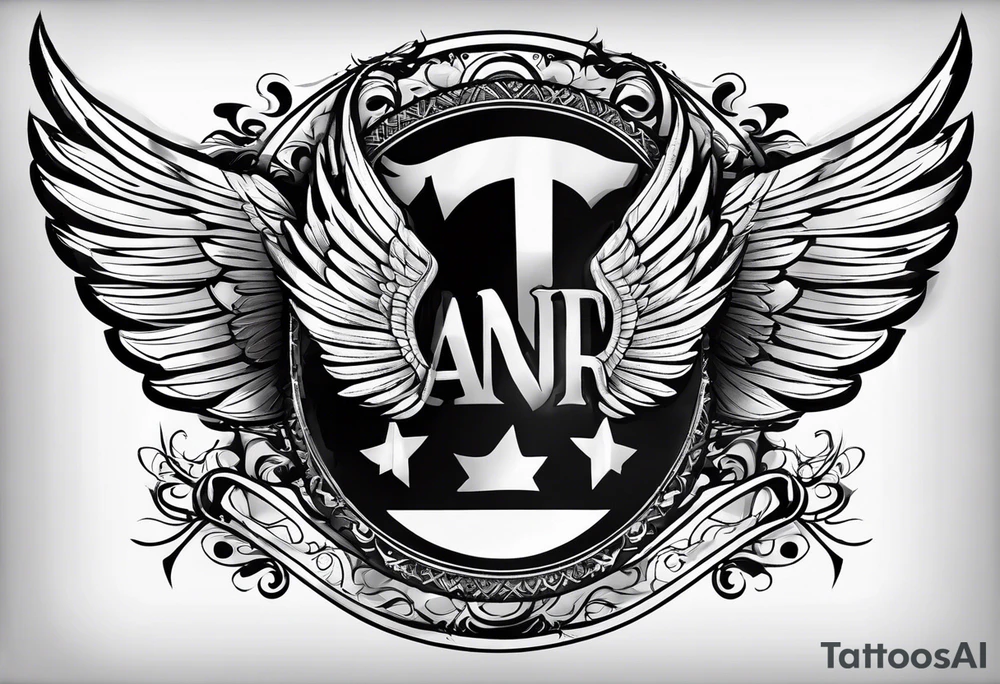 The word Glenn on a banner with angel wings tattoo idea