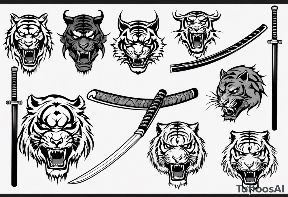 katana with demon tiger head tattoo idea