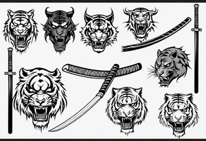katana with demon tiger head tattoo idea