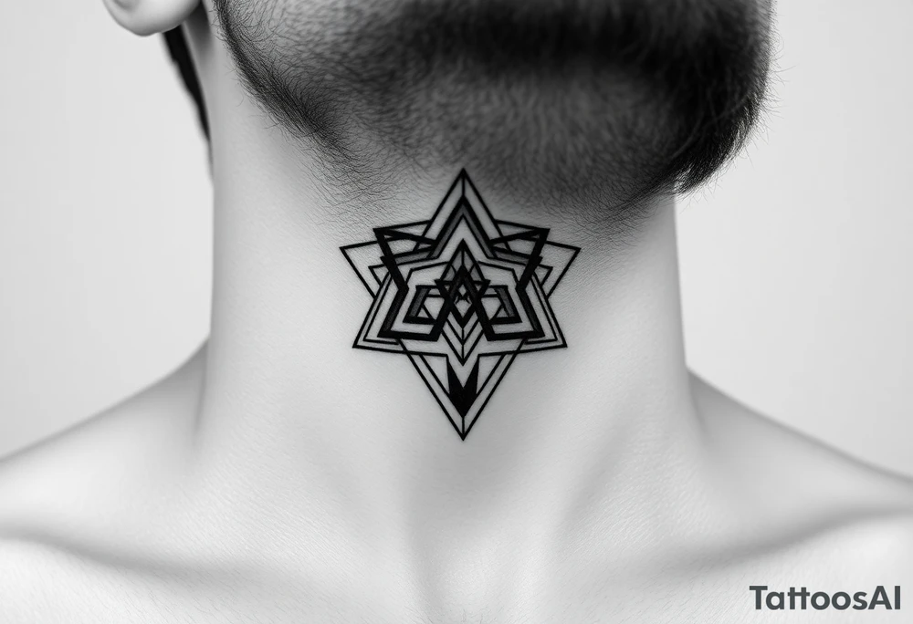 wide geometric throat tattoo with multiple layers tattoo idea