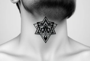 wide geometric throat tattoo with multiple layers tattoo idea