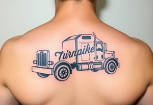 Picture of an eighteen wheeler truck with the words “Turnpike J” on it tattoo idea