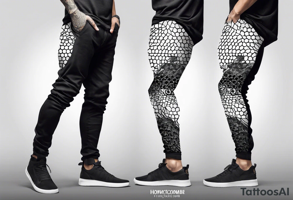 Honeycomb full leg sleeve male tattoo idea