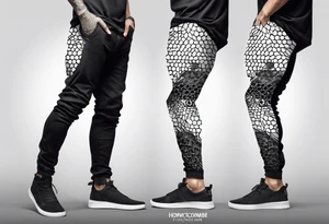 Honeycomb full leg sleeve male tattoo idea
