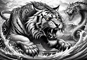Tiger fighting a water dragon tattoo idea