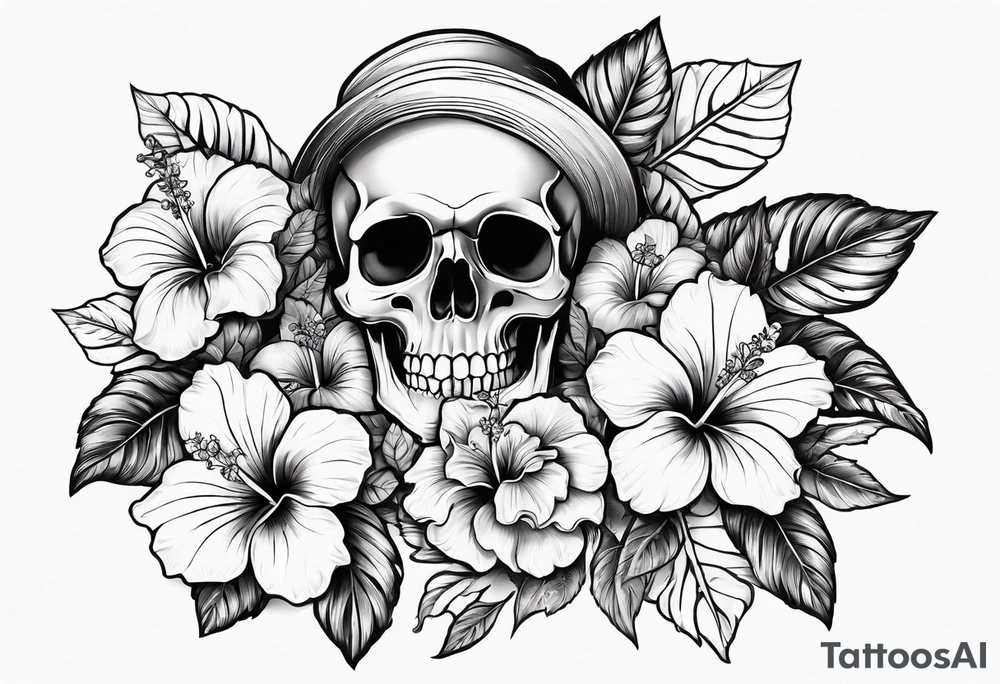 female skeleton with hibiscus flower tattoo idea