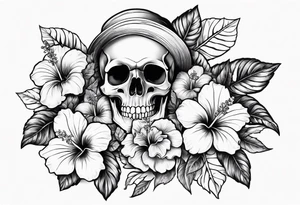 female skeleton with hibiscus flower tattoo idea