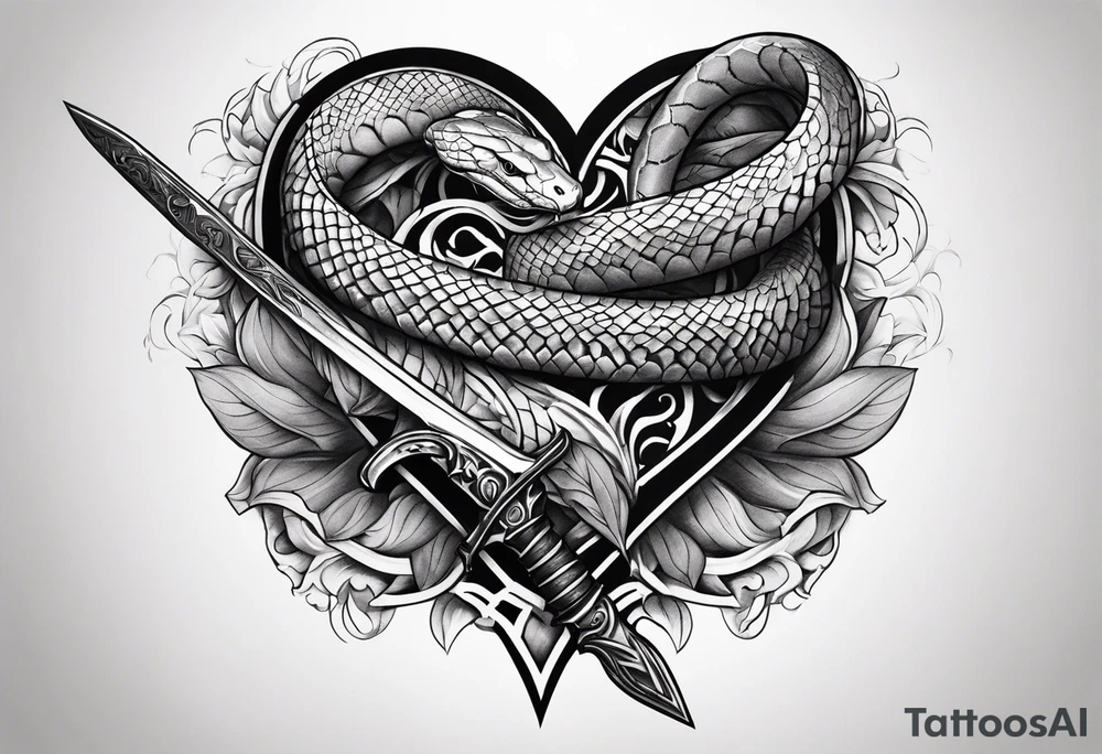 half sleeve tattoo with a snake wrapped around a sword and a heart tattoo idea