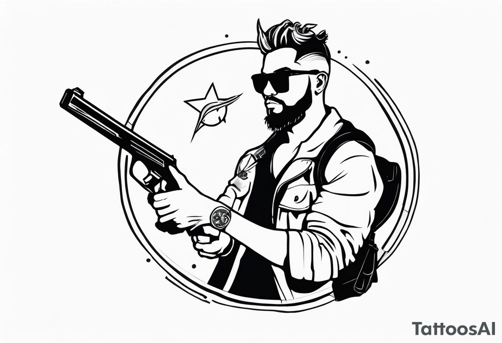 capricorn man with sunglasses and gun tattoo idea
