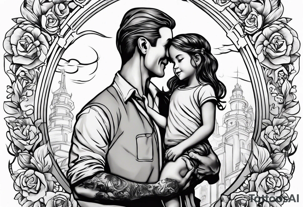 tall man holding little girl, in memory of Drew tattoo idea