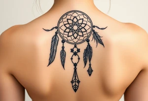 native dreamcatcher with flowing feathers and sacred beads tattoo idea