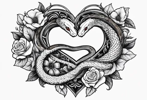 snakes wrapped around a heart with flowers tattoo idea