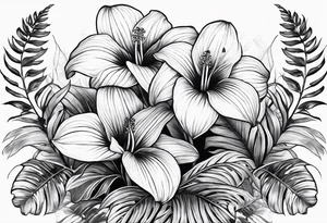 trillium flowers, sword fern, long style tattoo idea