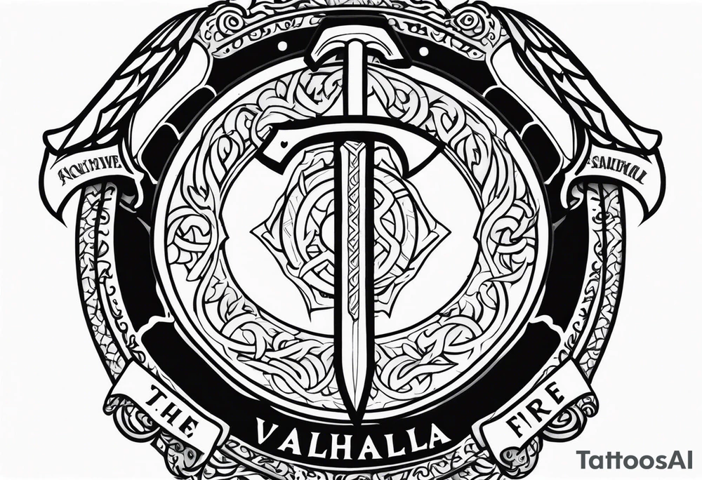 Valhalla shield sword axe fire tattoo idea
