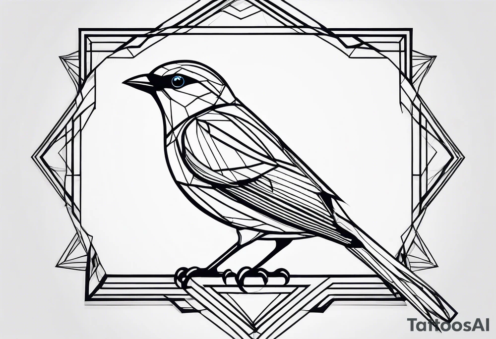 Geometric Black and white blue bird outline with no color tattoo idea