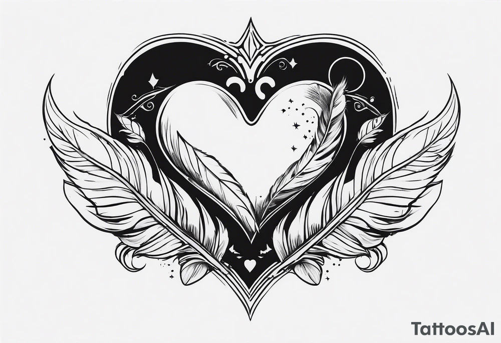 death scale weight heart and feather tattoo idea